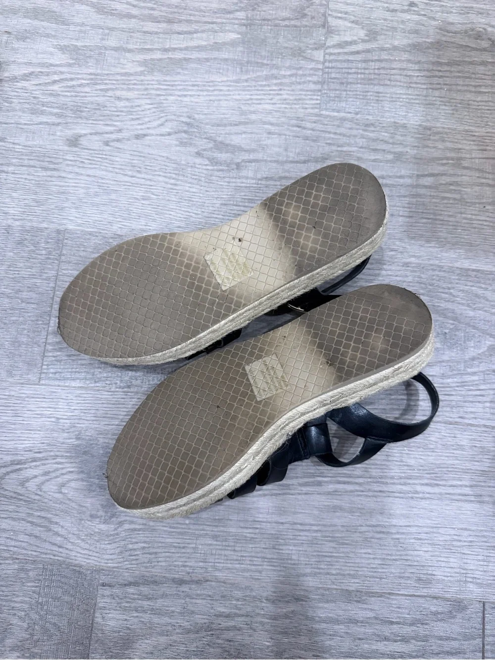 Steve Madden Black Leather Espadrille Platform Sandals